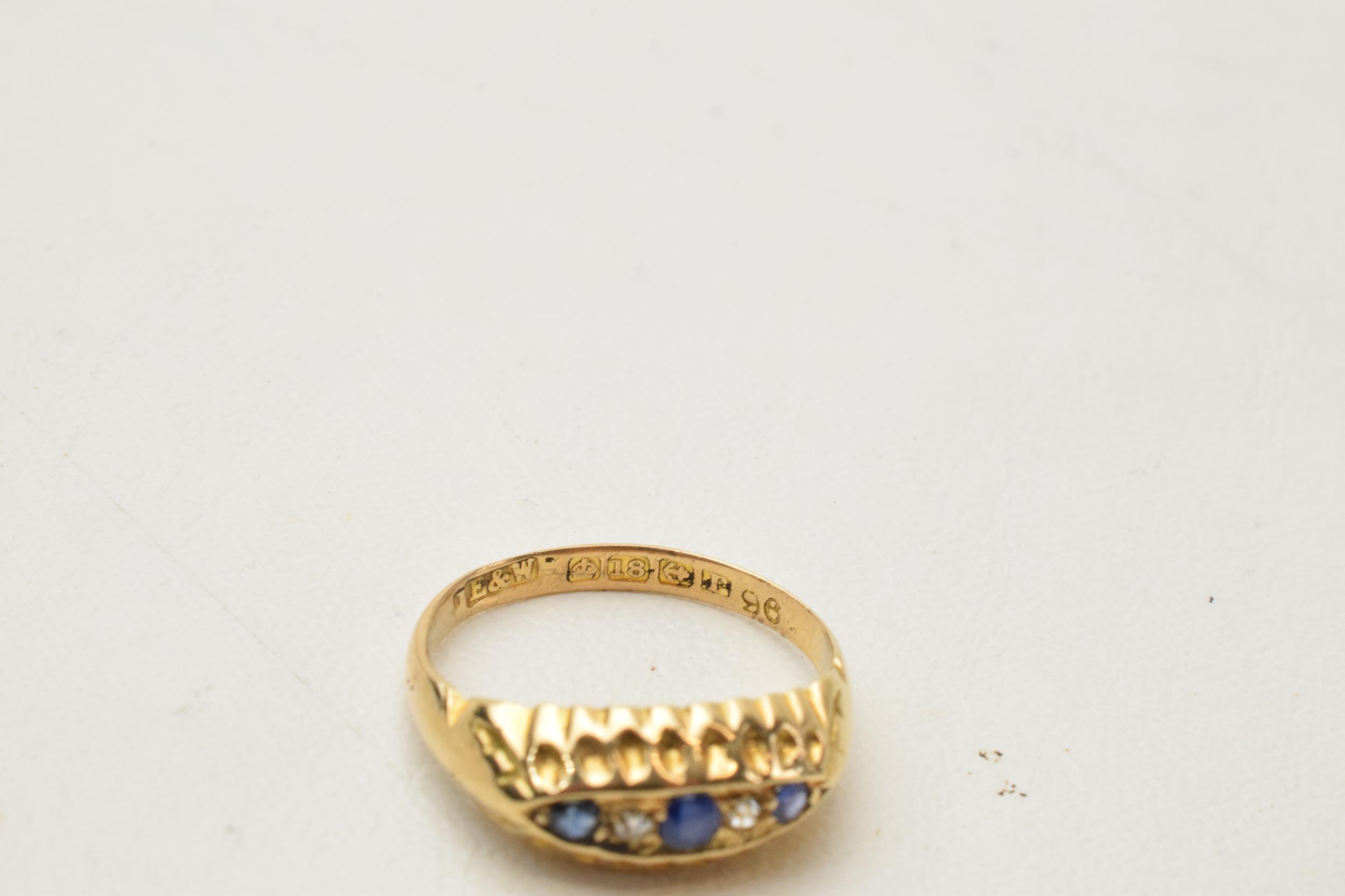 18ct gold diamond and sapphire ring, Birmingham 1916, 2.5 grams, size K. - Image 2 of 2