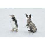 A pair of silver miniature figures of a penguin and a rabbit, combined weight 35.8 grams (2),