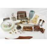 A mixed collection of items to include vintage clock (working) ceramic item, wade whimsies and