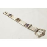 Silver Scottish buckle bracelet set with natural gem stones, 23.1 grams, 19.5cm long.