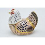 Royal Crown Derby paperweight of a hen with gold stopper, red printed marks. In good condition