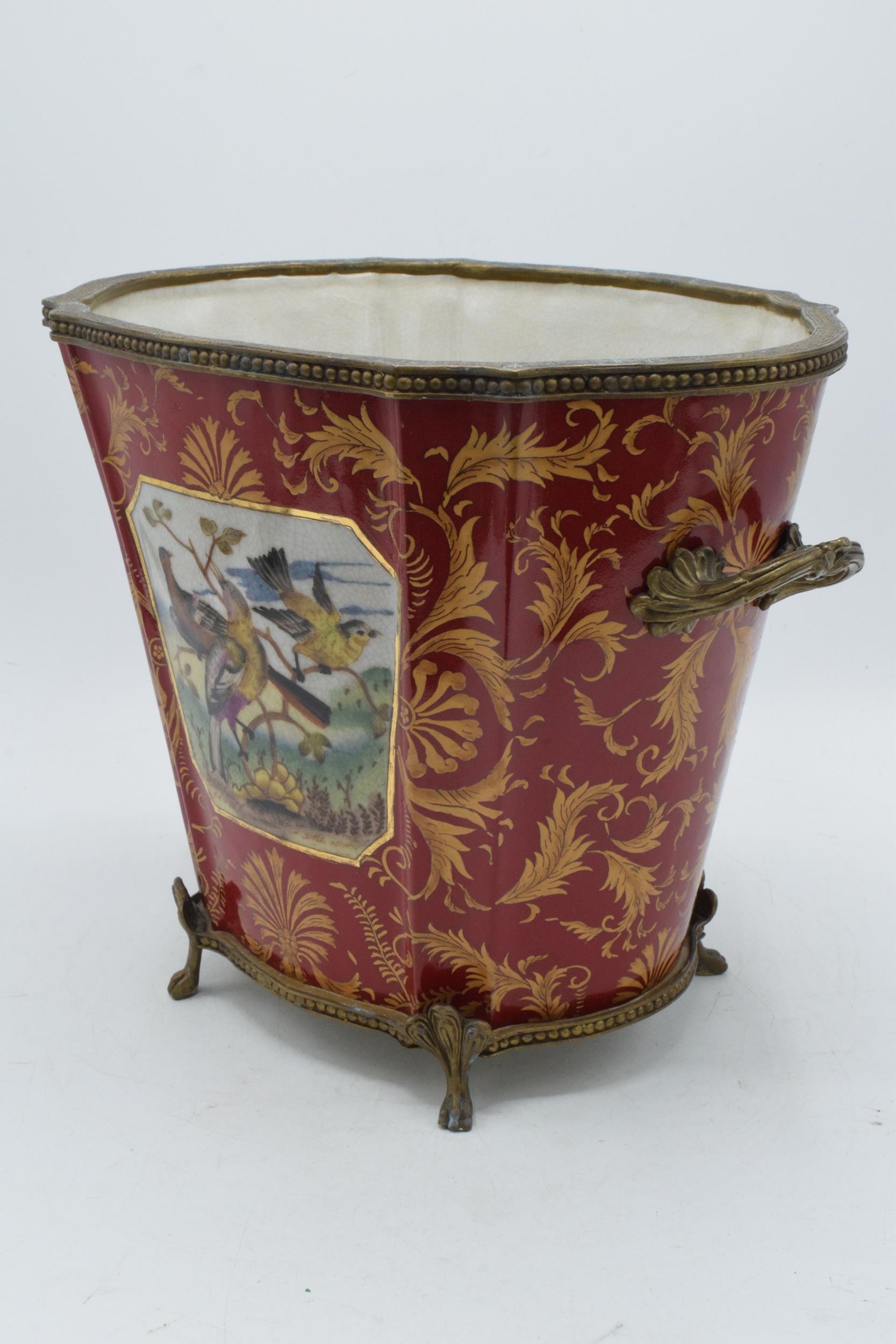 Late 19th century William Lowe pottery jardiniere / planter with brass handles with ornate feet, - Image 5 of 10