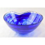 Kosta Boda large blue Swedish glass bowl, 34cm diameter. In good condition with some surface wear.