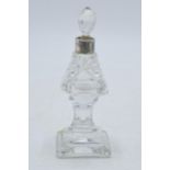 Silver and glass perfume bottle, Birmingham 1925, 12cm tall, H Bros. Displays well with some chips /