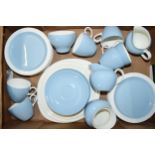 Wedgwood Summer Sky tea ware to include 6 cups, 8 saucers, milk and sugar, side plates, a cake plate