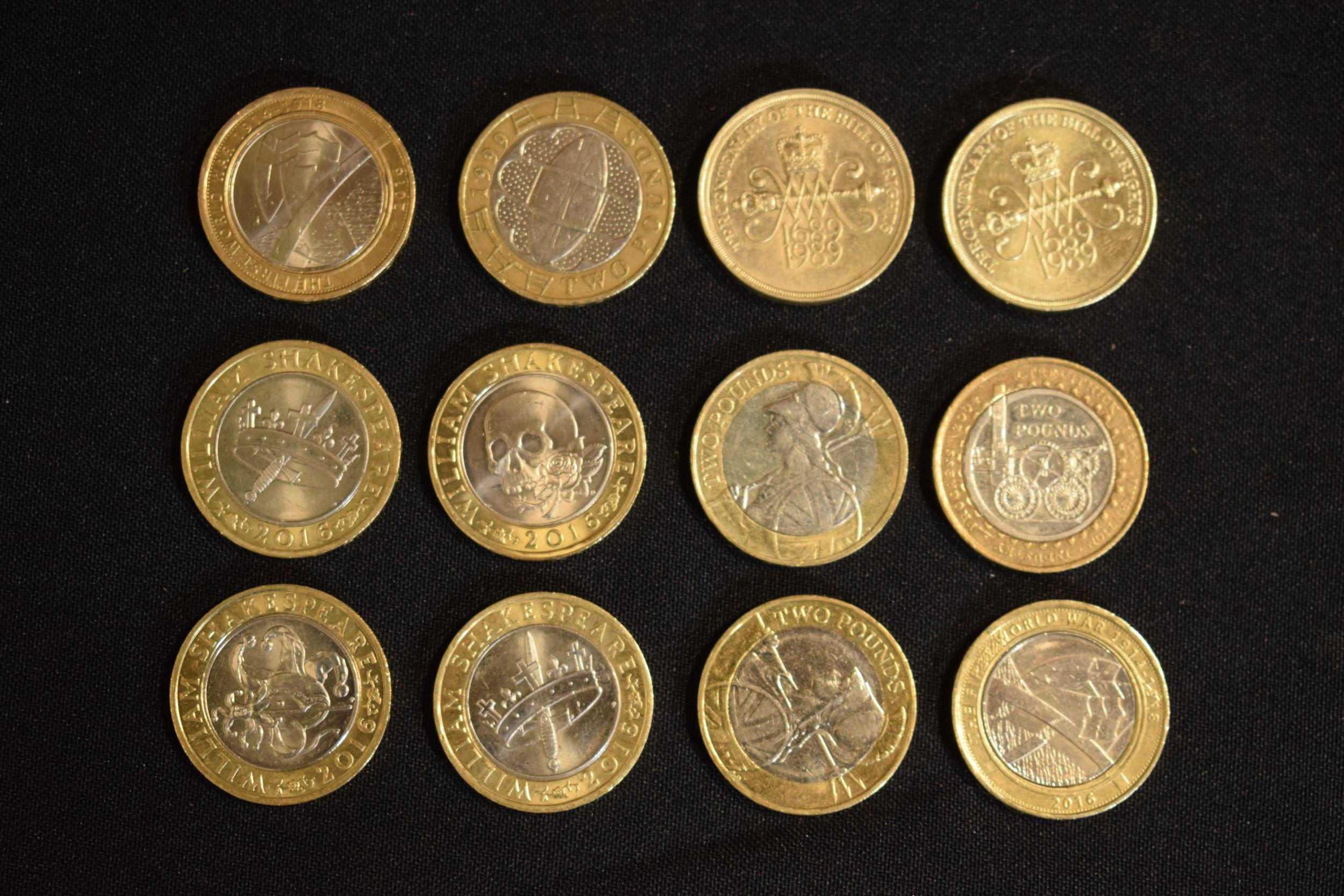 A collection of UK £2 coins to include William Shakespeare examples, Industrial Progress and old £