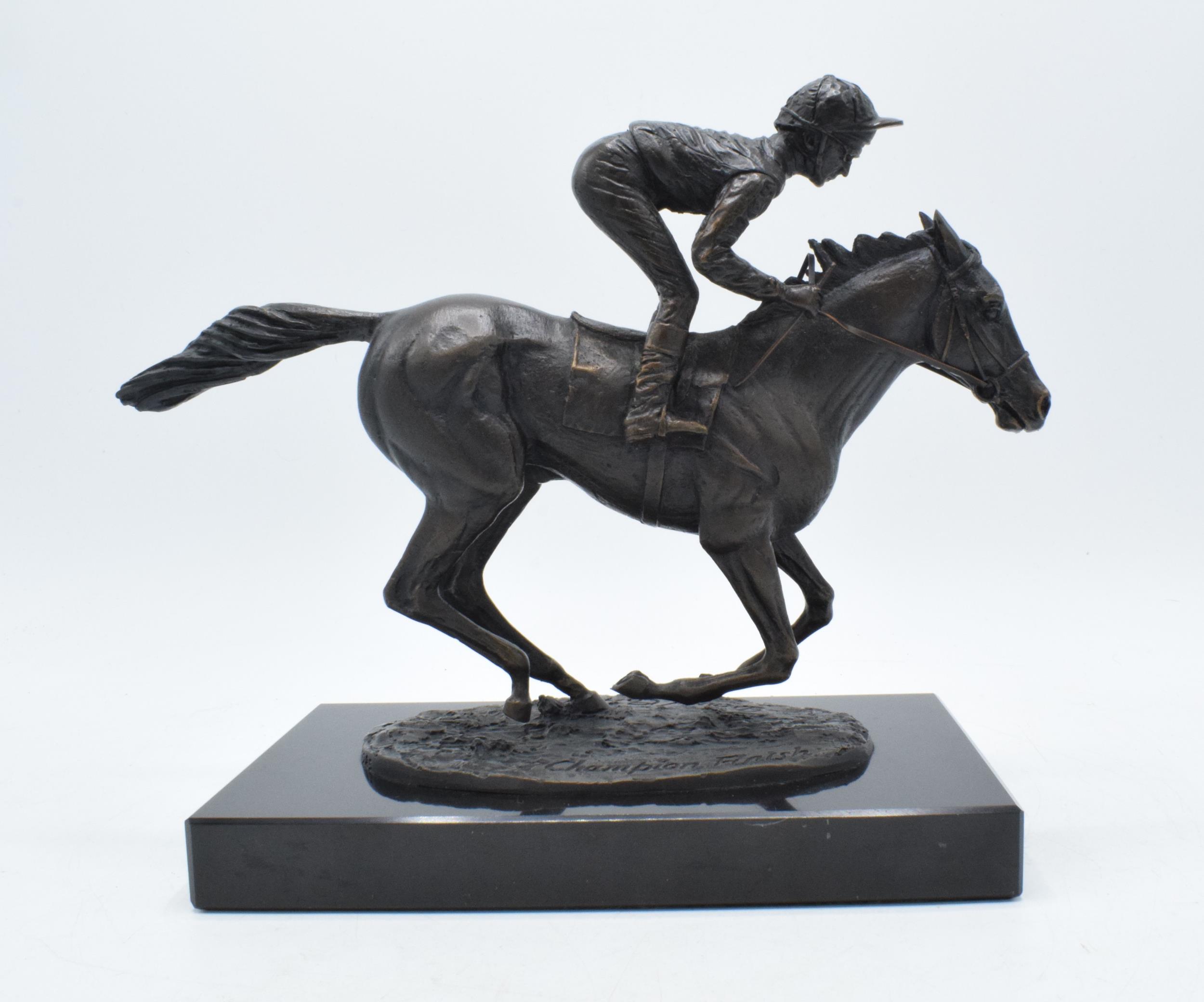 A bronze statue of "Champion Finish"showing Lester Piggott on Nijinsky modelled by David Cornell