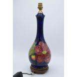 Large Moorcroft unusual shaped pottery lampbase in the Hibiscus (or similar) floral pattern on