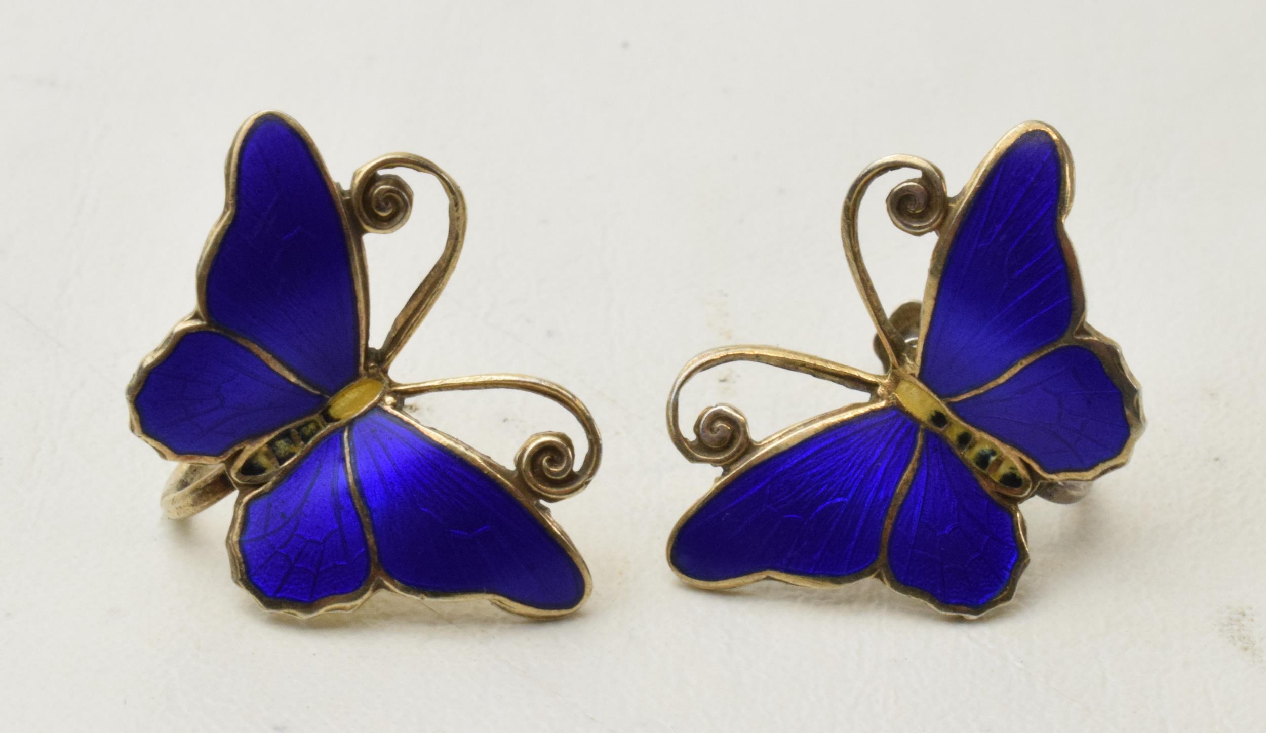 Scandinavian silver and enamel butterfly earrings, marked 'KH 925' (2).