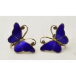 Scandinavian silver and enamel butterfly earrings, marked 'KH 925' (2).