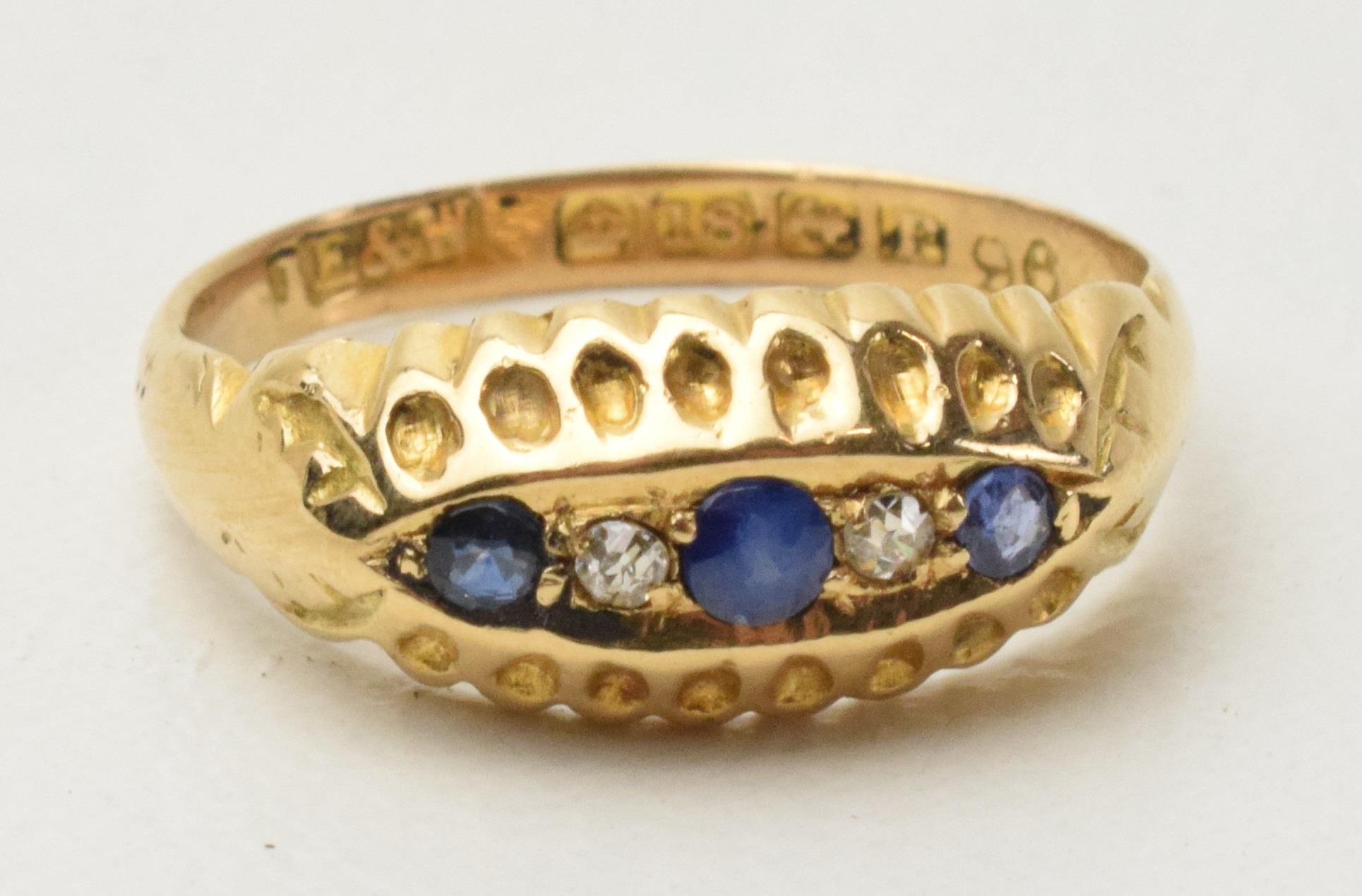 18ct gold diamond and sapphire ring, Birmingham 1916, 2.5 grams, size K.