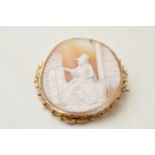 9ct gold framed Brittania scene cameo, 11.2 grams gross weight, 5cm tall.