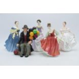 Royal Doulton figures to include Balloon Man HN1954 (restored balloons) together with lady figures