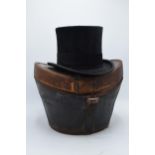 20th century Woodrow of Manchester black top hat, with fitted leather and brass bound hat box,