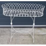 Victorian white painted wire garden planter, 83x31x79cm tall.