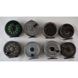 A quantity of fly fishing reels including Gearfly and Rimfly. (8) Mixed conditions some with line.