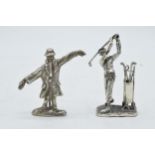 A pair of silver miniature figures of a golfer and a scarecrow, combined weight 89.7 grams (2),