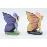 A pair of Carlton Ware Butterfly Lady figures, one in purple, one in orange (2), 8cm tall. In good
