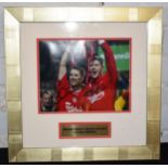 Signed photograph of Michael Owen and Steven Gerrard FA Cup Winners with Liverpool FC, autographs