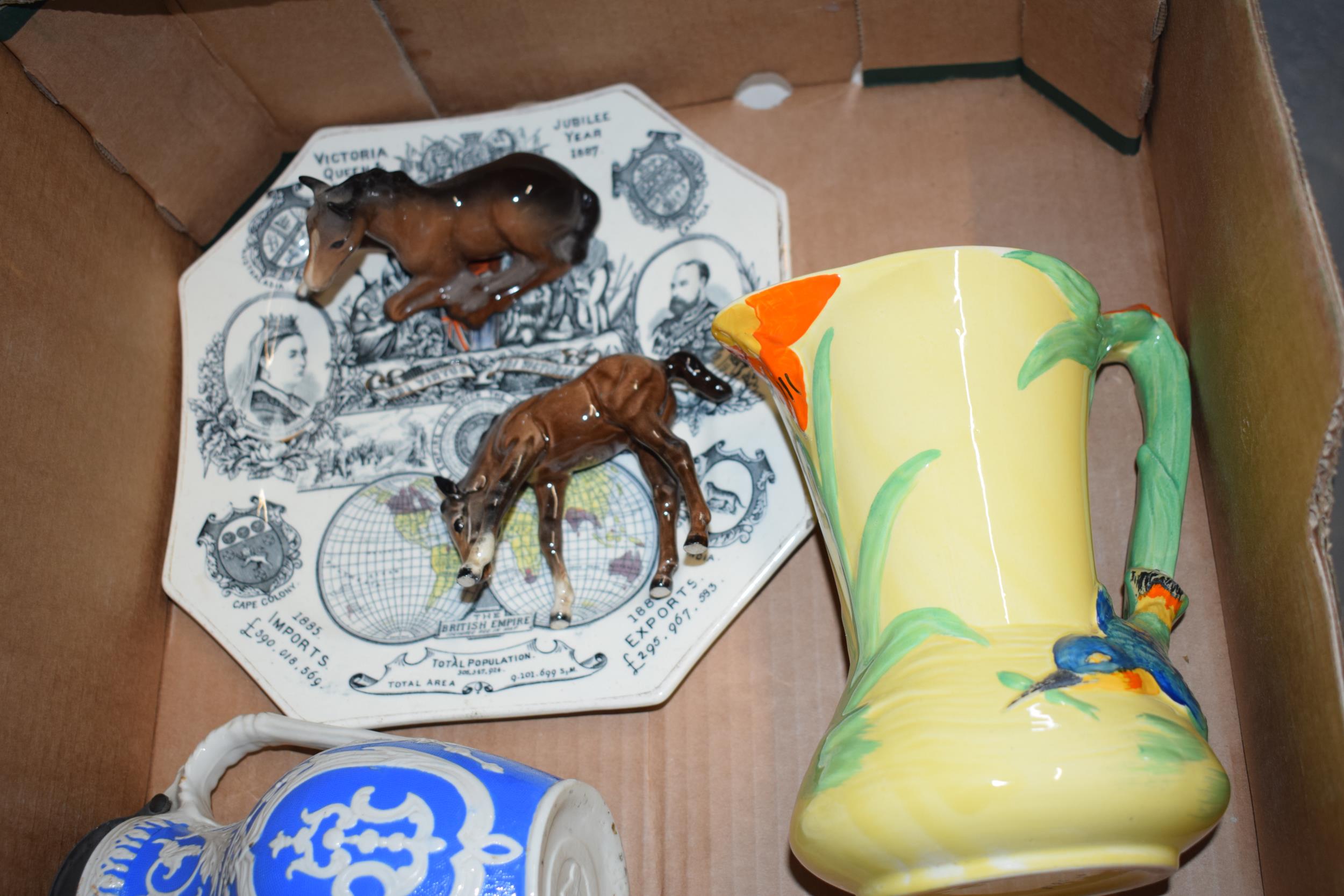 Pottery to include 2 Beswick foals, Victorian jugs, Burleigh Ware Art Deco jug, Wedgwood - Image 2 of 3