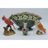 Pottery to include Beswick Barn Owl 2026, Old Tupton Ware vase, Radnor bird figure and Maling flower
