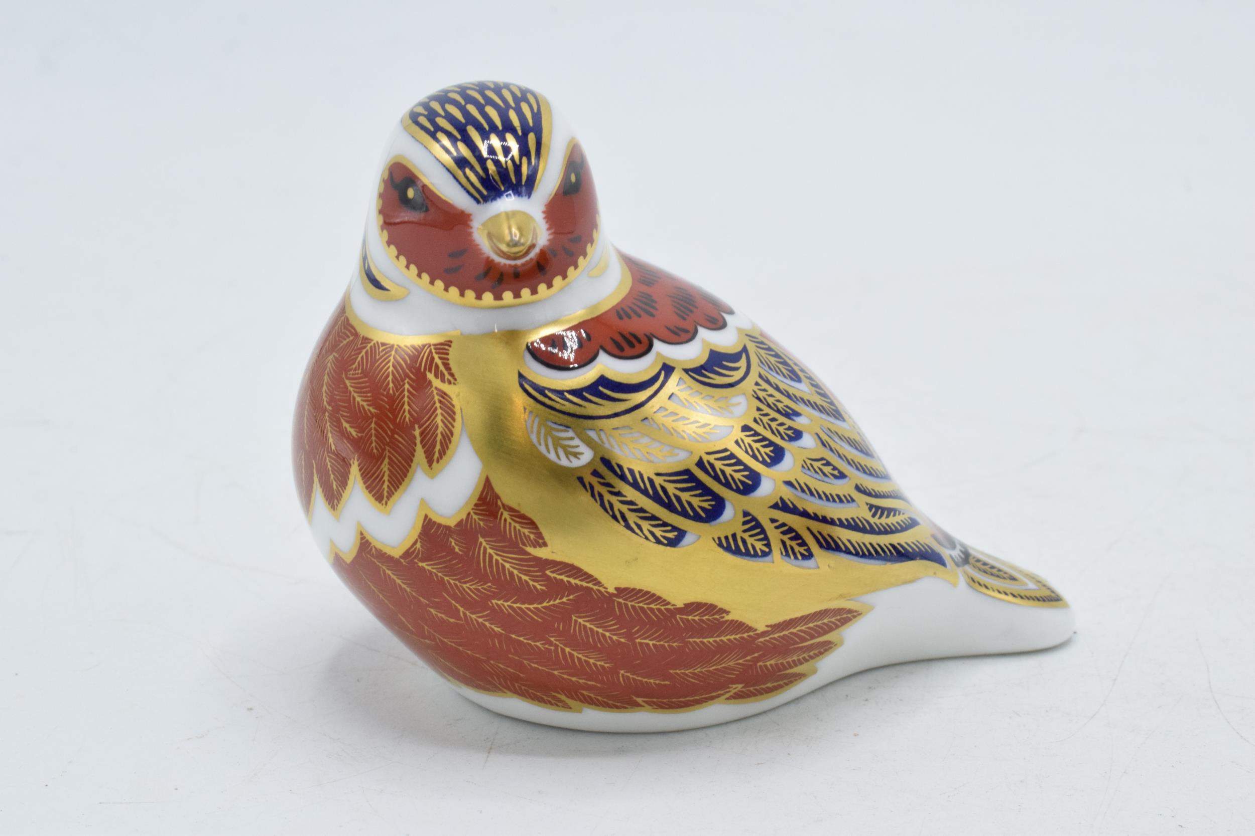 Royal Crown Derby paperweight, Chaffinch, 21st anniversary special gold stopper. In good condition