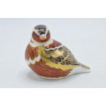 Royal Crown Derby paperweight, Chaffinch, 21st anniversary special gold stopper. In good condition