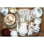 Mixed pottery to include a pair of Masons plates, a part Regency tea set, damaged Crown Derby