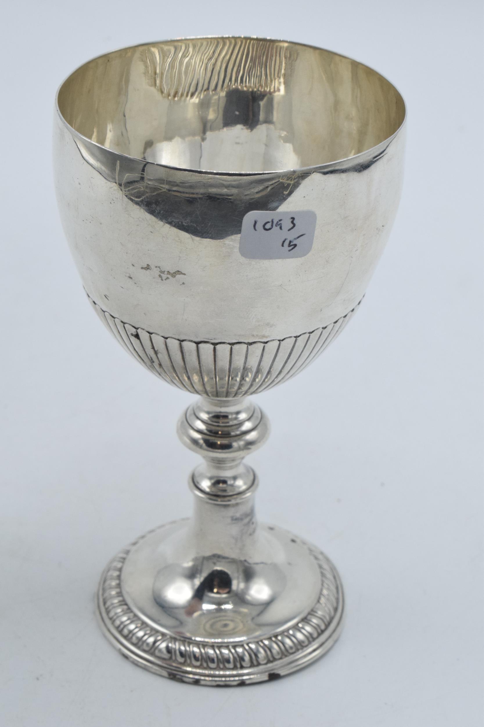 Victorian silver chalice with monogram engraved, 101.2 grams, 11.5cm tall, unhallmarked. - Image 4 of 4