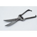 Early to mid 20th century metal poultry boning scissors with Freemasons stamp, 27cm long.