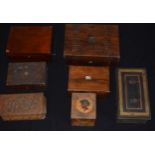 A collection of wooden and metal boxes to include a Nectar tea caddy, inlaid boxes and others (7).
