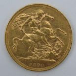 22ct Gold Full Sovereign QVI 1890.