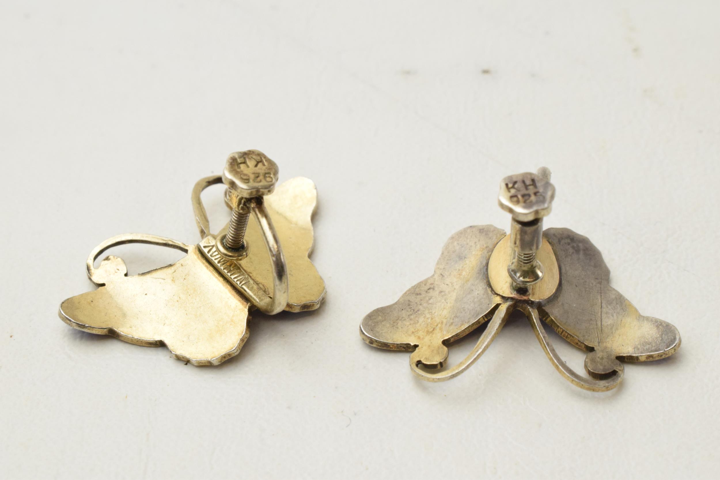 Scandinavian silver and enamel butterfly earrings, marked 'KH 925' (2). - Image 2 of 2