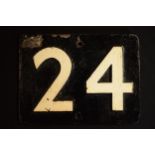 Original railway LMS '24' cast iron sign, details to reverse, 19.5x15cm.