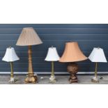 A selection of ornate reproduction lamp bases, with shades, of varying heights and forms (5),