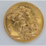 22ct gold Full Sovereign KGV 1922.