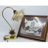 A framed and glazed picture of Eccleshall Parish Church together with a modern ornate lamp base (2),