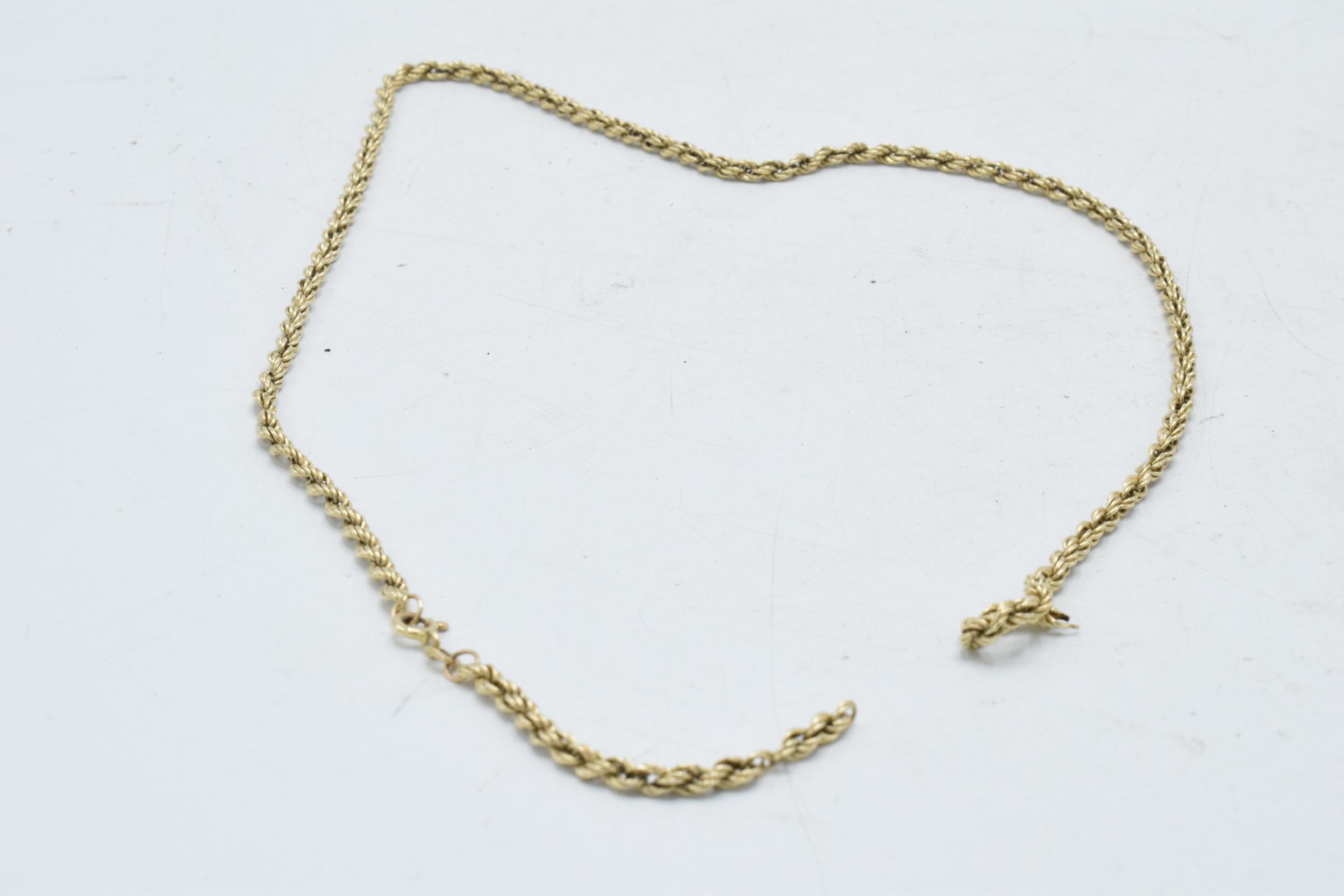 9ct gold rope chain, snapped, 3.5 grams, 49cm long.