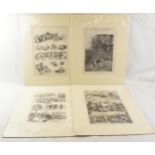 A collection of 4 mounted horse hunting related etchings including a 'Kennel Club Dog Show at the