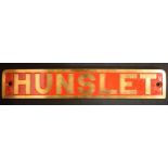 English replica railway plate casting - Hunslet, 43x8cm.