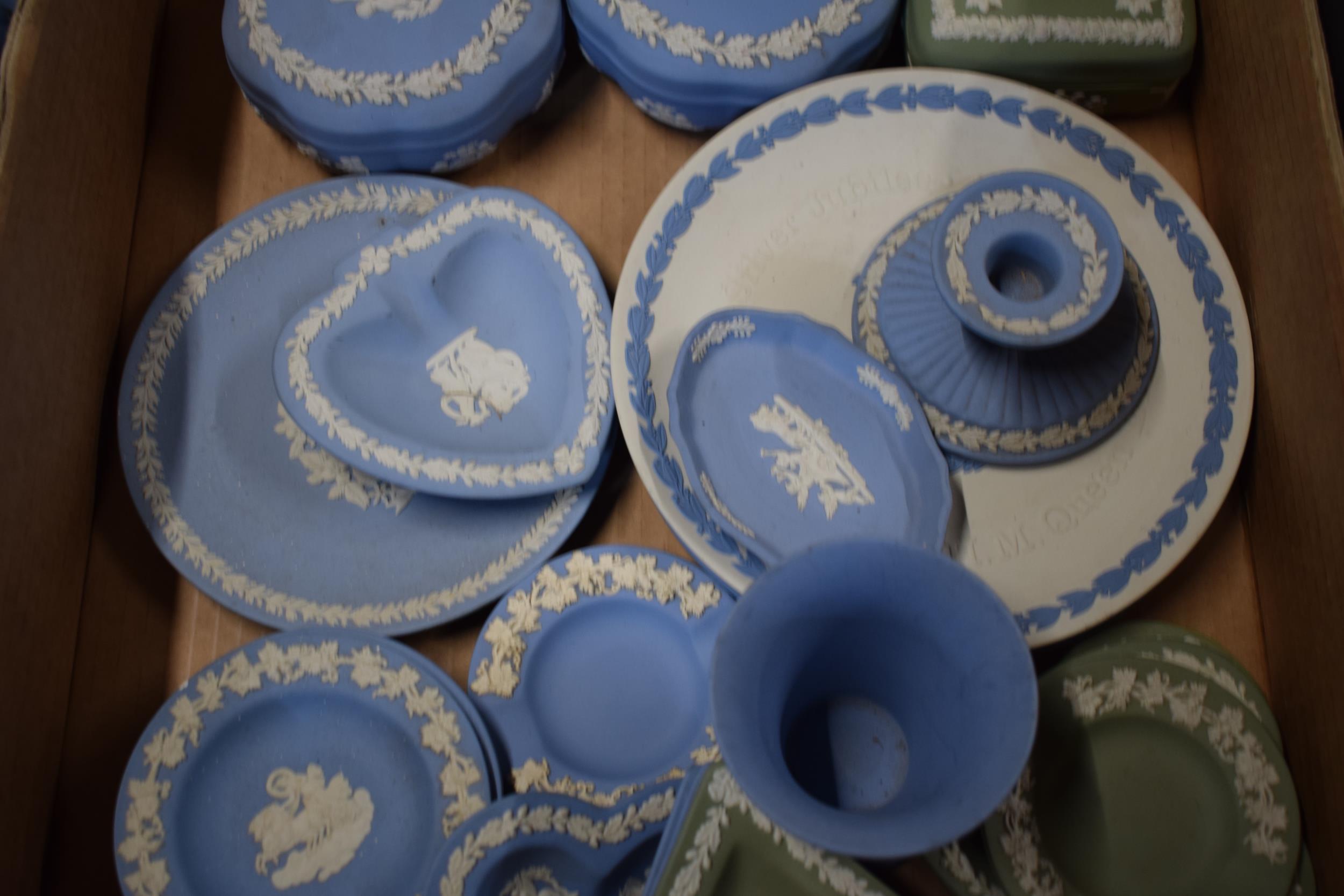 Wedgwood Jasperware in various colours to include white, sage green and blue to include vases, - Image 3 of 4