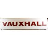 An original VAUXHALL lightbox salavaged from a UK dealership. Red lettering on white ground. Hanging