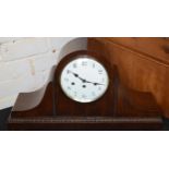Large 1930s cased Napoleon mantle clock with key, 60cm wide.