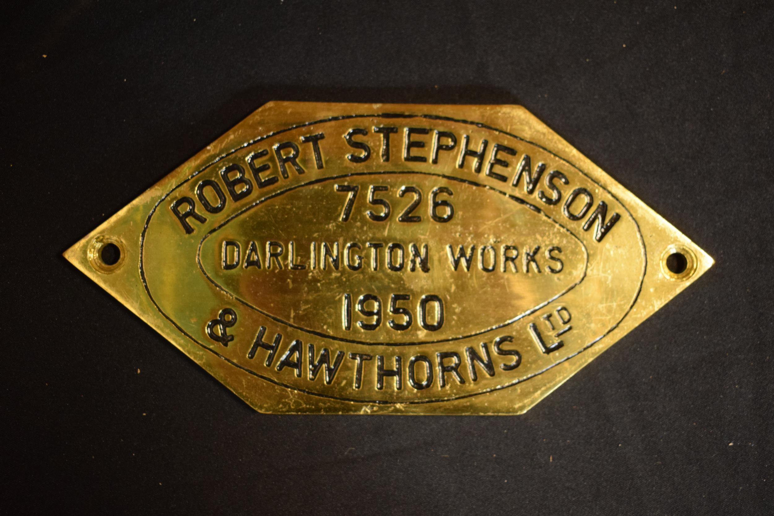English replica railway plate casting - Robert Stephenson Darlington Works, 28x13cm.
