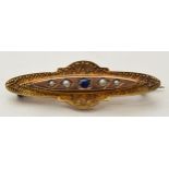 9ct gold Victorian bar brooch, Chester 1895, set with pearls, 2.8 grams.