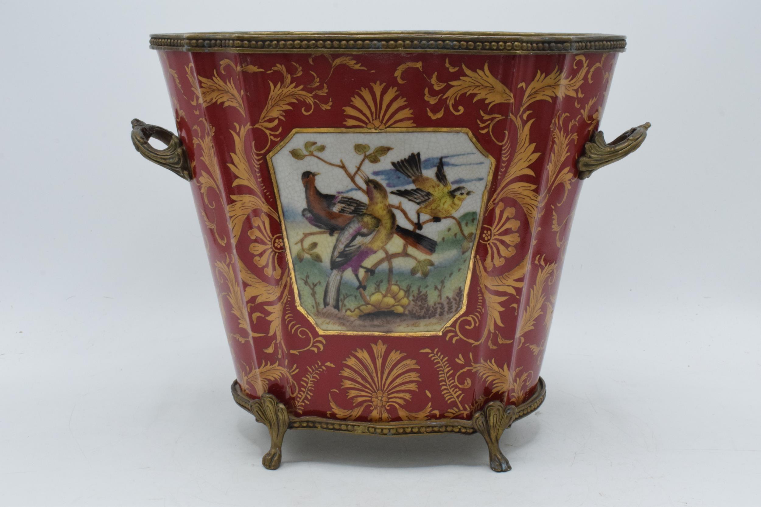 Late 19th century William Lowe pottery jardiniere / planter with brass handles with ornate feet, - Image 6 of 10