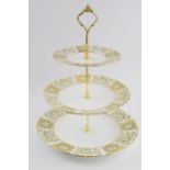Royal Crown Derby three tier cakestand in the Green Derby Panel pattern, 32cm tall. Mix of first and