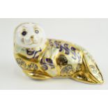 Royal Crown Derby paperweight Harbour Seal, limited edition, first quality with gold stopper. In