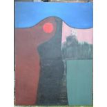 Northern Art: a large unsigned abstract oil on board, 123x91cm, No. 39 and 'Waiting' to the reverse.