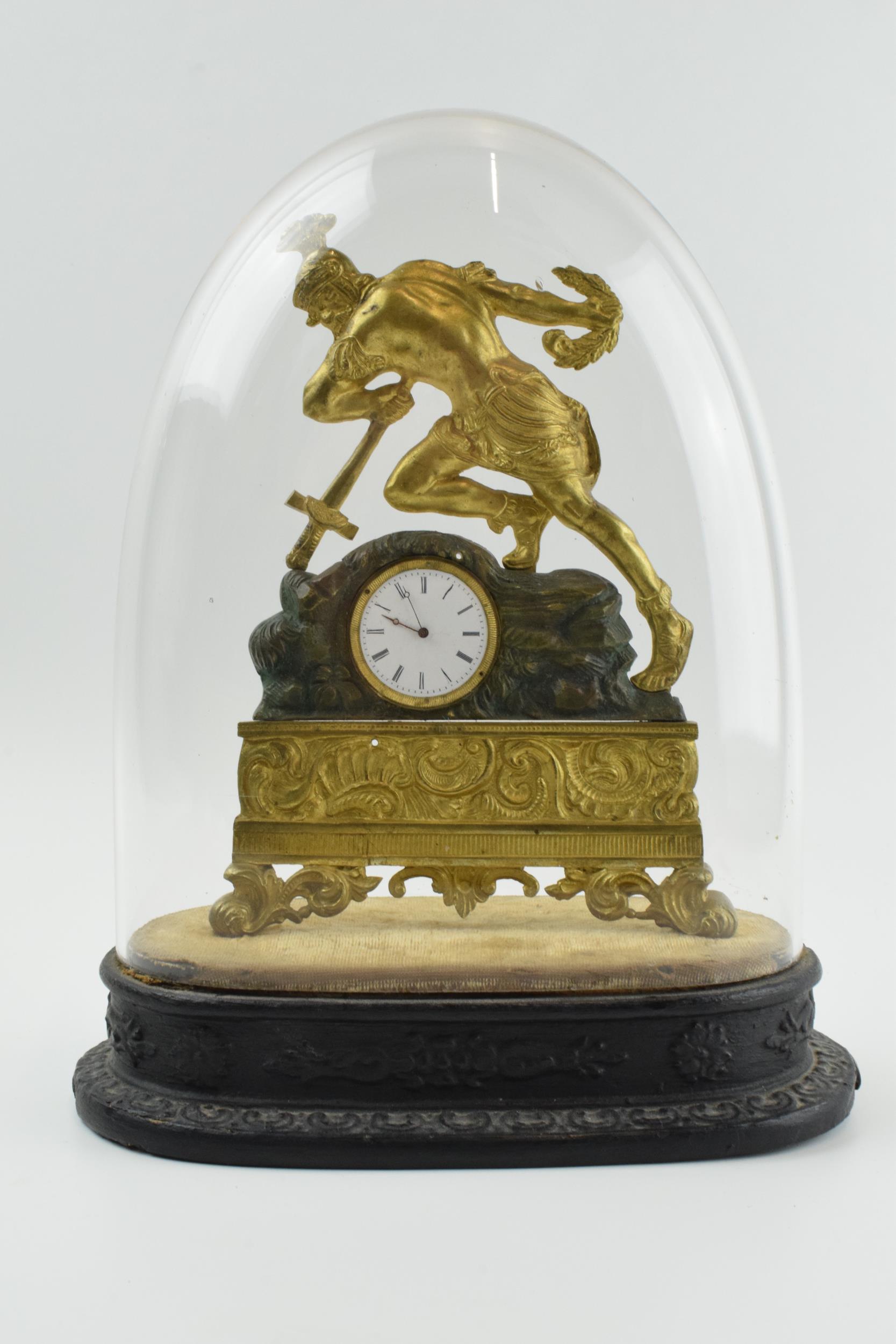 19th century continental gilt metal mantle clock of a soldier falling onto his own sword, on - Image 2 of 9